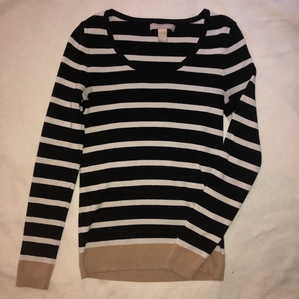 Black and White Striped Shirt, Tan Cuffs